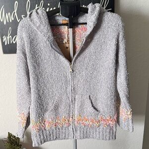 Blue Hooded Women's Sweater with Colorful Accents NWT